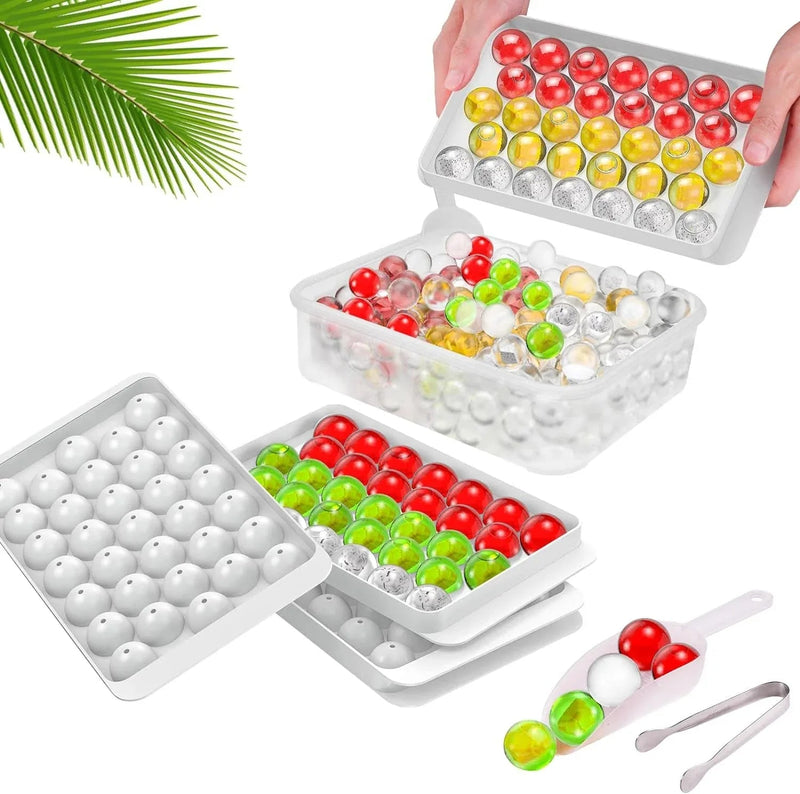 Reusable Ice Cube Tray With Container Scoop & Tongs BPA Free Makes 66 Ice Balls