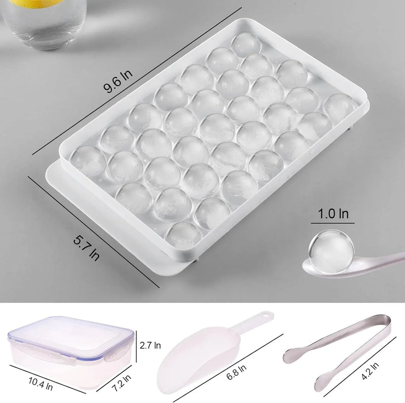 Reusable Ice Cube Tray With Container Scoop & Tongs BPA Free Makes 66 Ice Balls