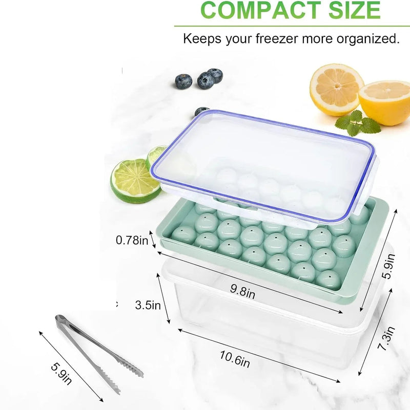 Reusable Ice Cube Tray With Container Scoop & Tongs BPA Free Makes 66 Ice Balls