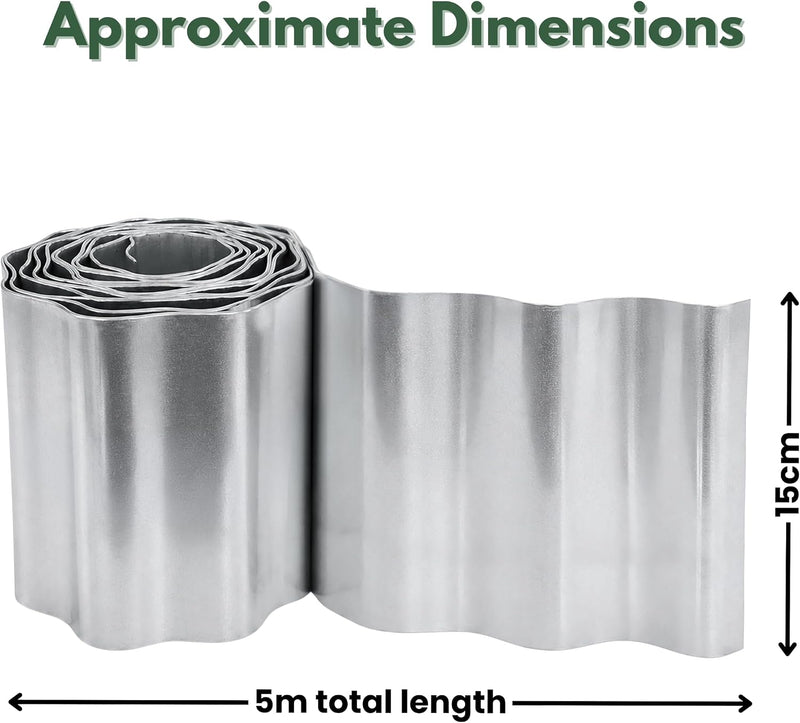 Metal Garden Border Edging Roll 5m × 15cm Galvanised Steel