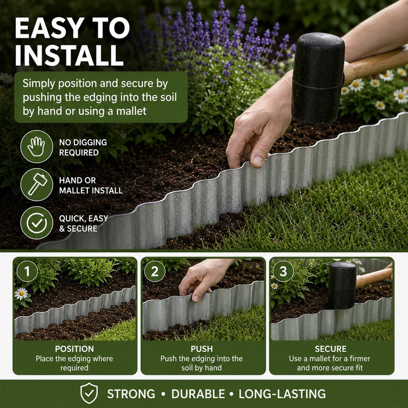 Metal Garden Border Edging Roll 5m × 15cm Galvanised Steel