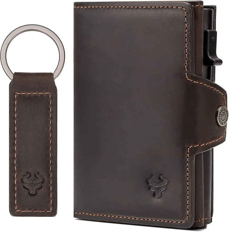 Leather Smart Card Wallet Coin Pocket RFID Blocking Wallet & Leather Keyring