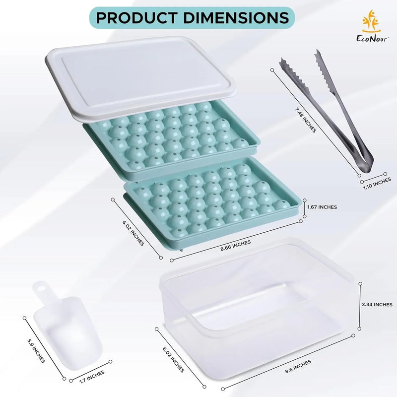 Reusable 66 Ice Ball Cube Set with Lid, Bin, Scoop and Tongs for Home Bar