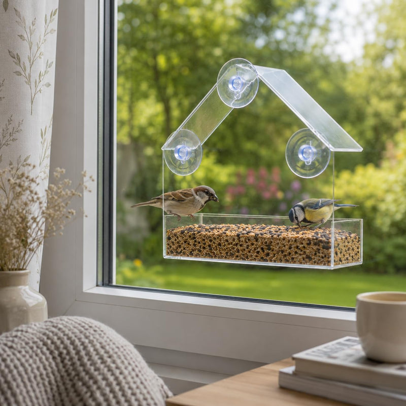 Clear Window Bird Feeder with Suction Cups & Feeding Tray
