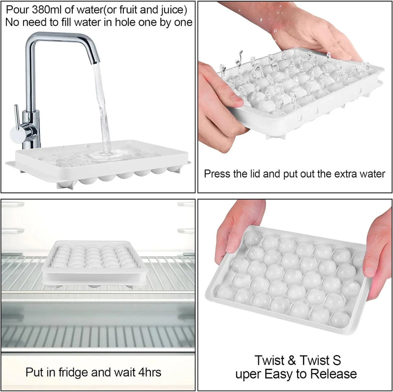Reusable Ice Cube Tray With Container Scoop & Tongs BPA Free Makes 66 Ice Balls