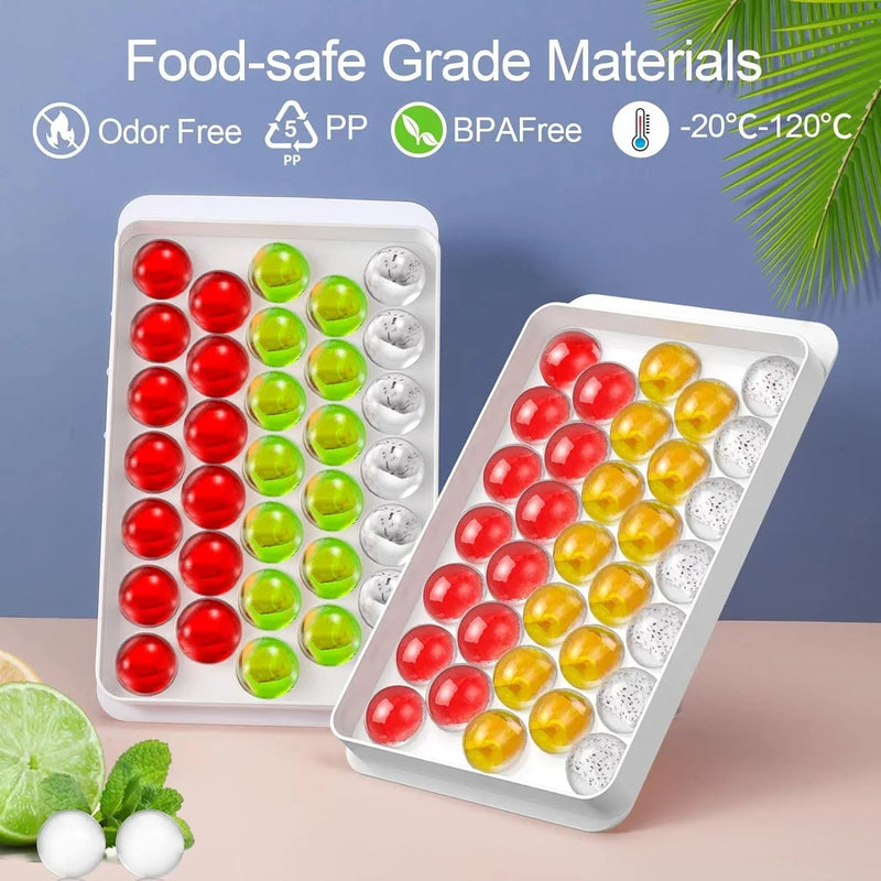 Reusable Ice Cube Tray With Container Scoop & Tongs BPA Free Makes 66 Ice Balls