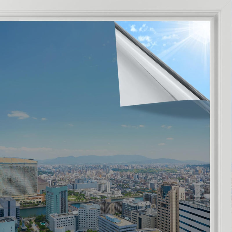 Home Window Privacy Film One Way Mirror 75x400cm Silver Heat Control Adhesive
