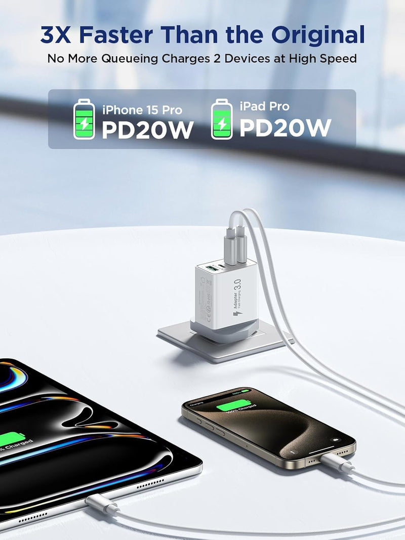 2-Pack USB C Charger, 40W USB C Plug Fast Charger 4 Port PD Type C Charging Plug+QC USBPlug UK USBC Power Adapter Multi Plugs Samsung Charging Plugs for iPhone 16 15 14 13 Pro Max XR XS, iPad,Samsung