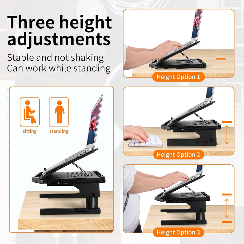 Adjustable Laptop Stand with Phone Holder — Rotating Base, 3-Height Riser, Fits 10–17"