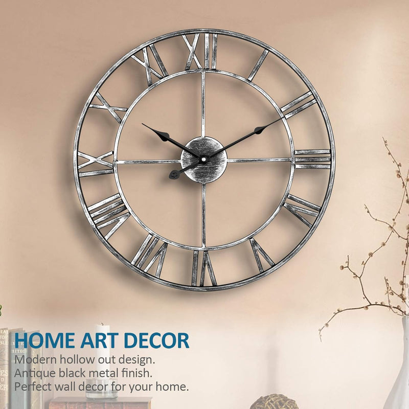 Silent Wall Clock Vintage Metal Skeleton Roman Numerals Farmhouse ARVINKEY