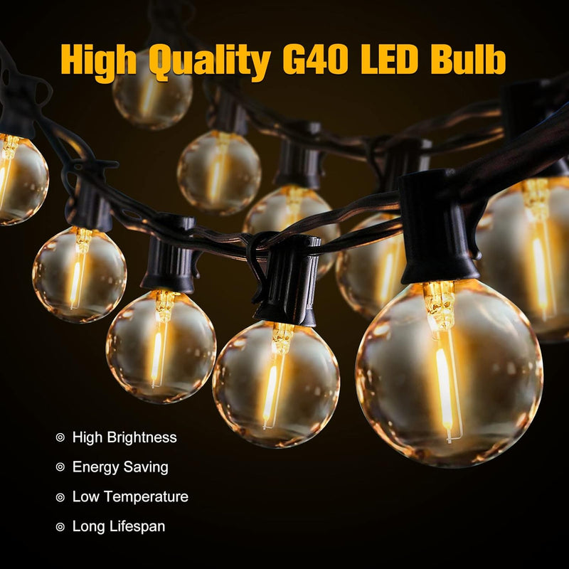 G40 LED Fairy Lights Outdoor 10m – 28 Warm White Bulbs + 2 Spare, Waterproof