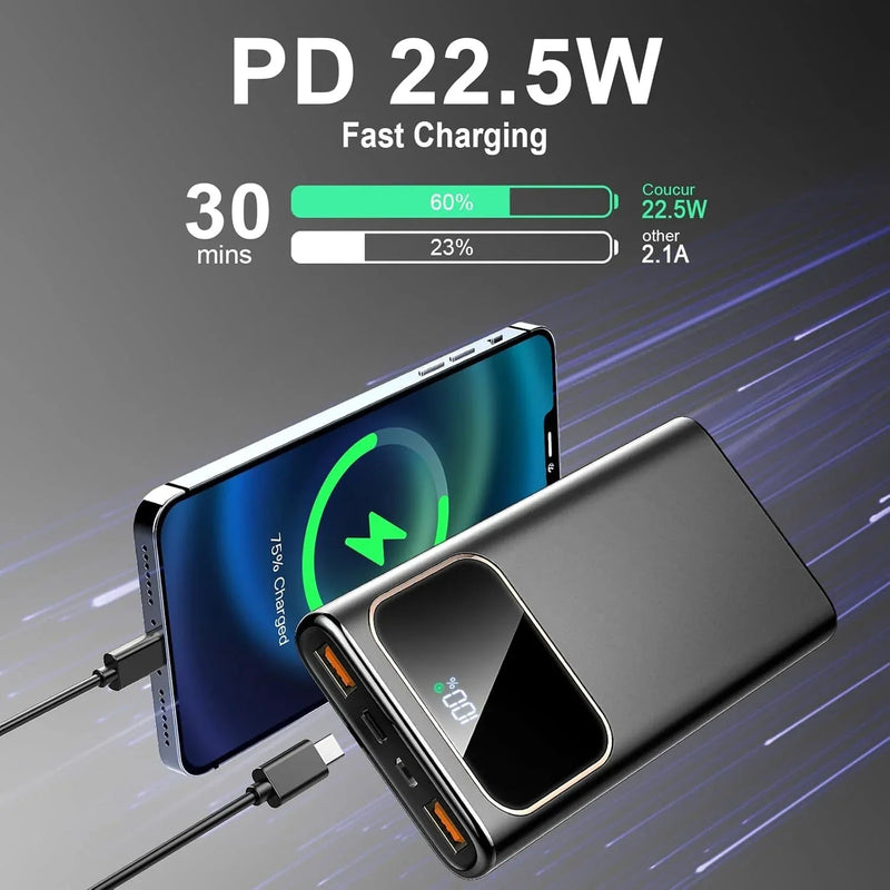Power Bank Fast Charging 10000mAh 22.5W Portable USB-C PD3.0 QC4.0 LED Display