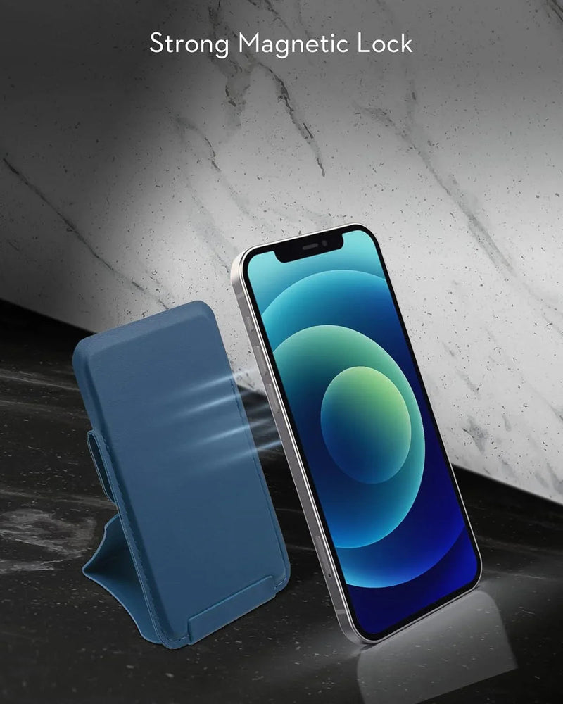 Folding iPhone Magnetic Wallet & Portable iPhone Stand 2 in 1 Card Holder - Blue