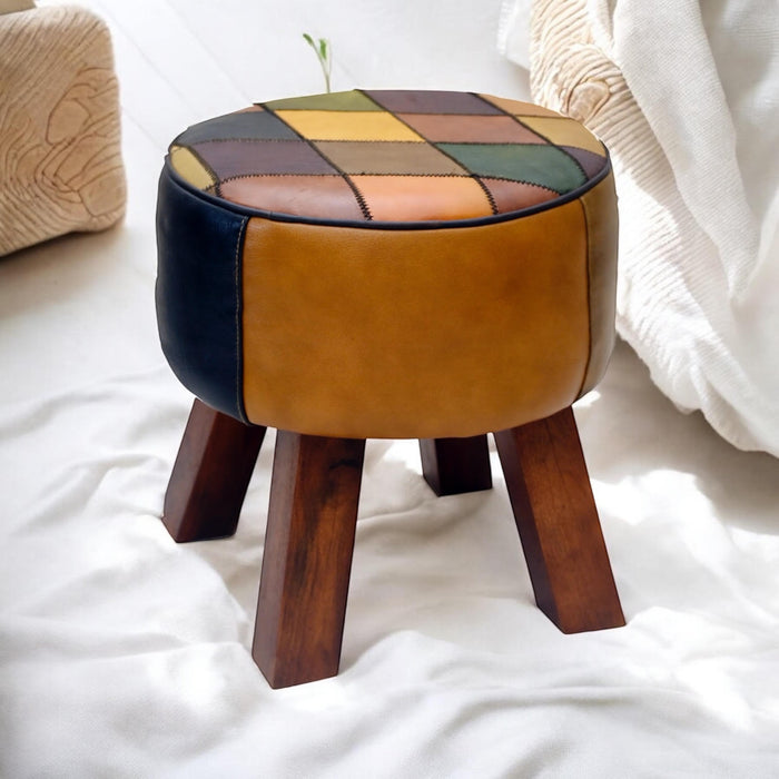 42CM LEATHER STOOL  Harlequin diamond pattern
