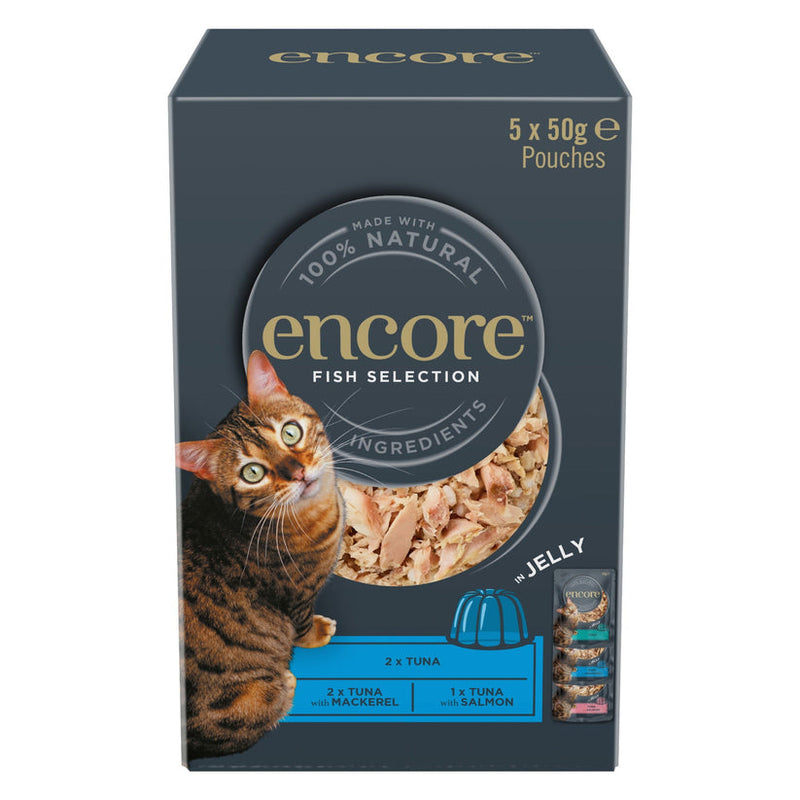 Encore Adult Wet Cat Food Pouch Fish Selection in Jelly 5x50g