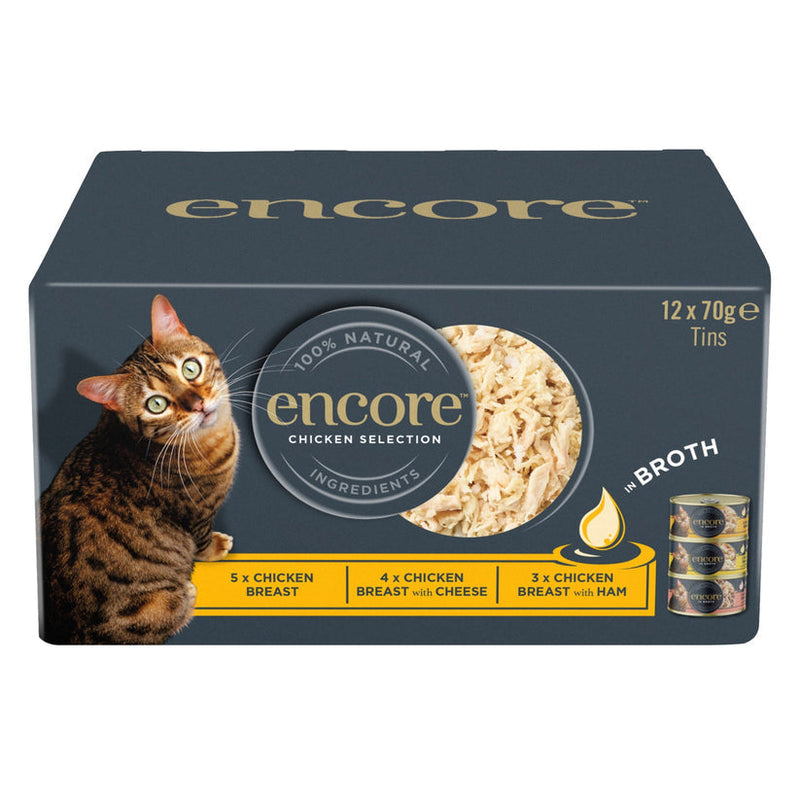 Encore Adt Wet Cat Food Tin Chkn Selection in Broth 12x70g