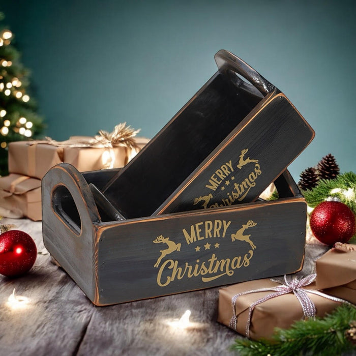 SET 2 BLACK WOODEN CRATES