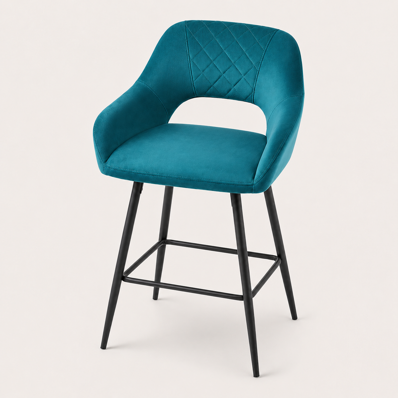 Sony Set of 2 Velvet Dark Teal Bar Stools