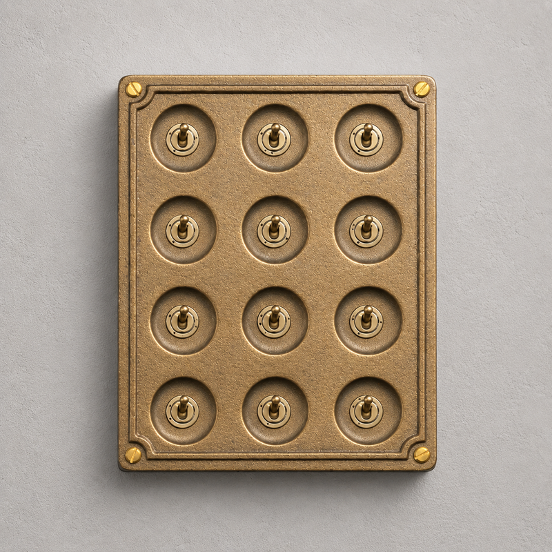 12 Gang 2 Way Bronze Solid Cast Metal Surface Mounting Conduit Light Switch Industrial - BS EN Approved Vintage Crabtree 1950