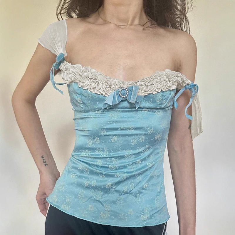 Youthful Lace And Bowknot Patchwork Camisole