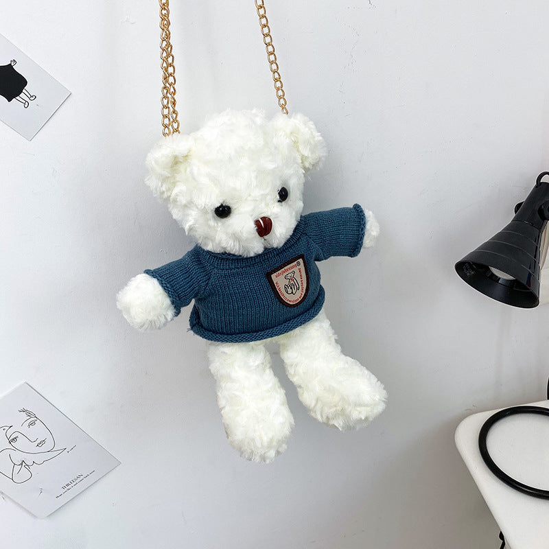 Creative Teddy Bear Chain Plush One Shoulder Messenger Bag