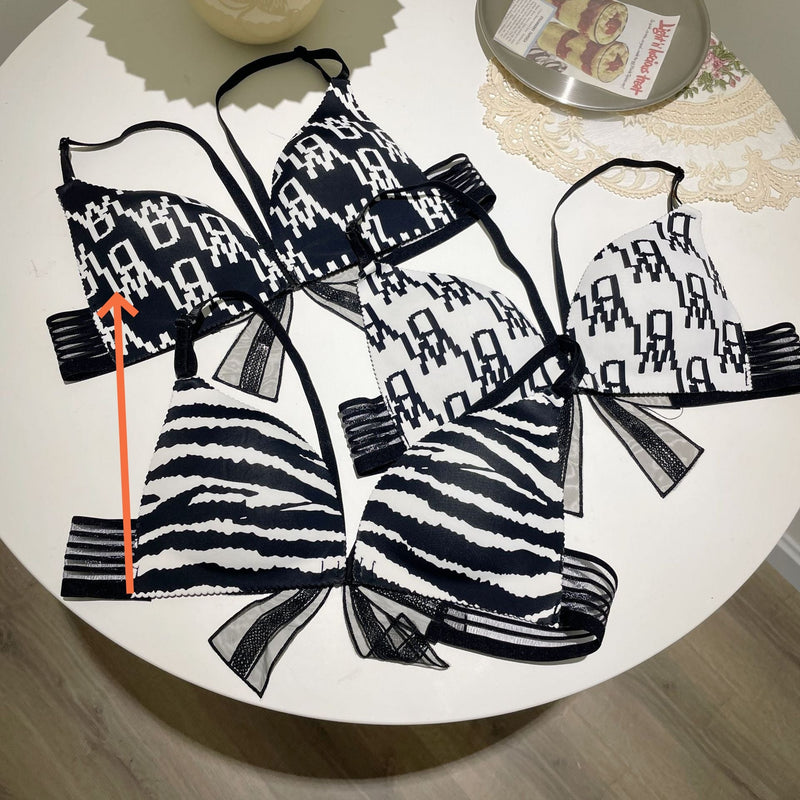 Printed Sexy Bow High-elastic Cotton Wire-free Push-up Bra