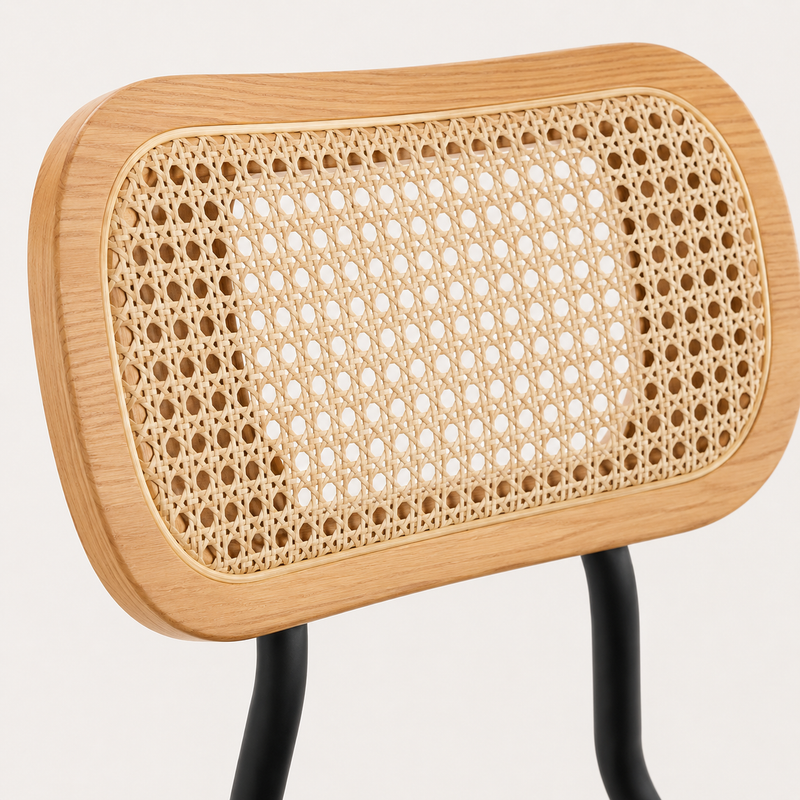Sora Set of 2 Rattan Frame Black Bar Stools