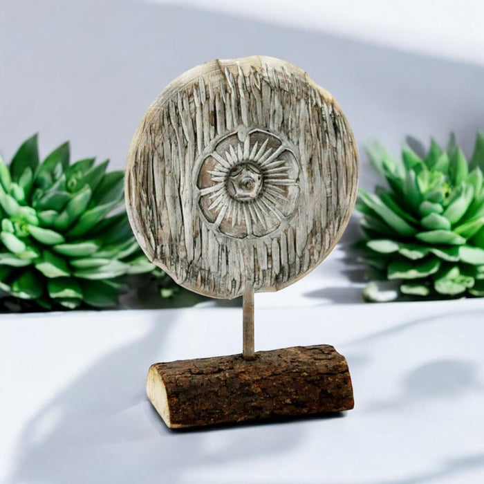 MED WOODEN FLOWER ON STAND 23cm D