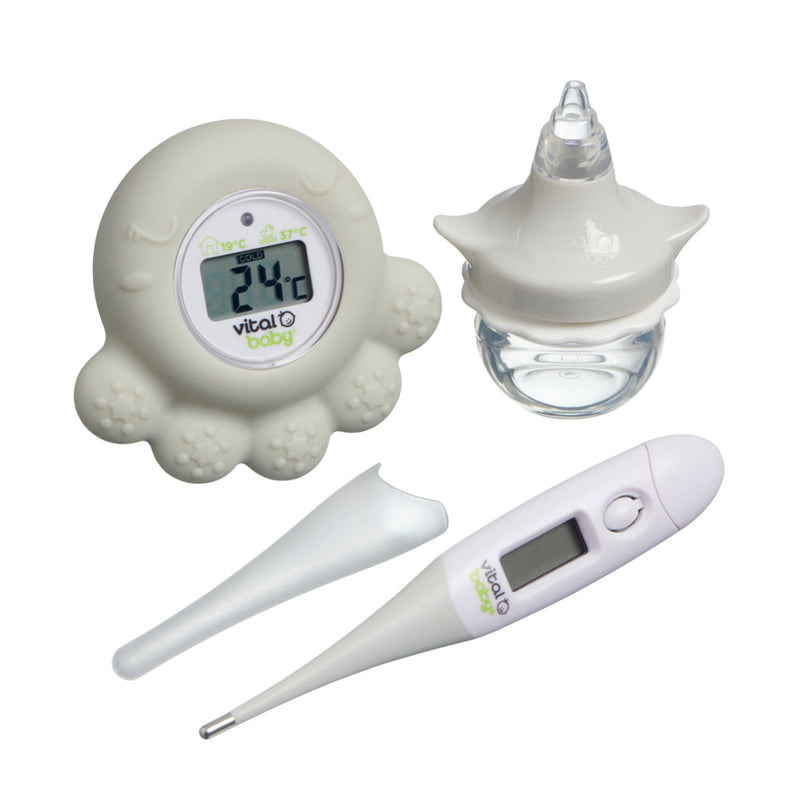 Vital Baby Healthcare Kit with Decongester, Room, Bath & Baby Thermometer