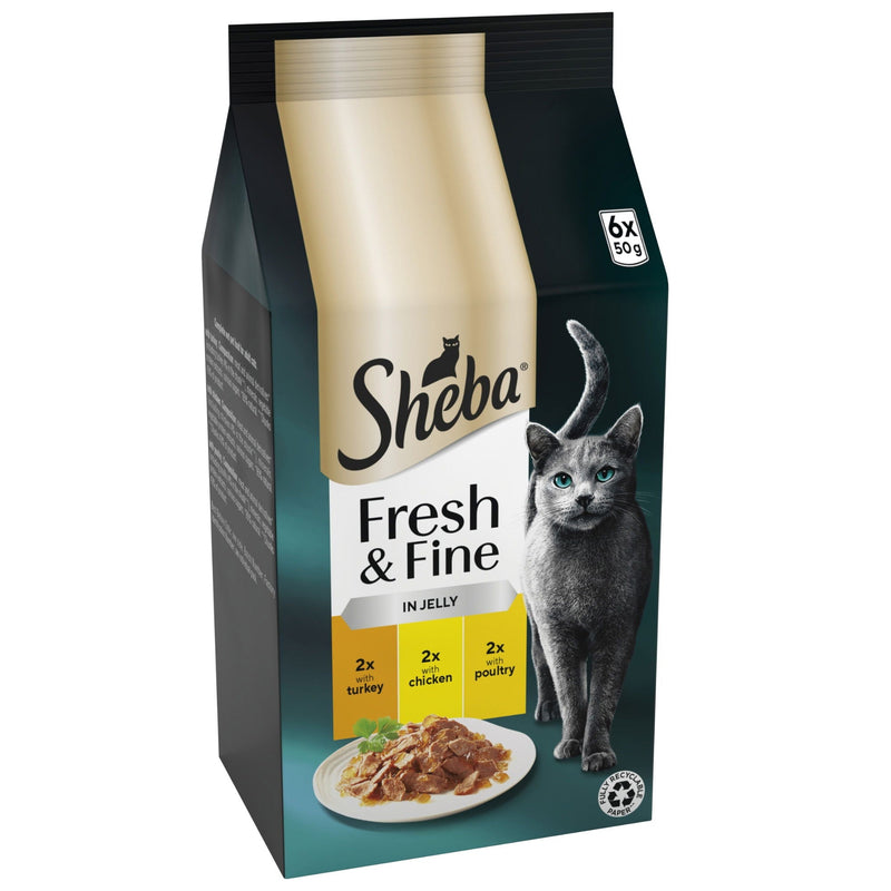 Sheba Fresh and Fine Cat Pouches with Chicken and Turkey and Poultry in Jelly 6 x 50g - Case of 8