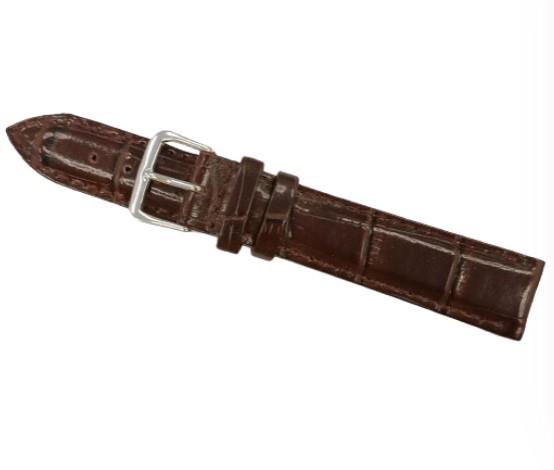 Classic Dark Brown Padded Crocodile Leather Watch Straps size 18mm