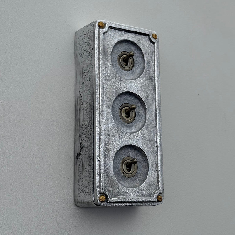 3 Gang 2 Way Solid Cast Metal Conduit Toggle Light Switch