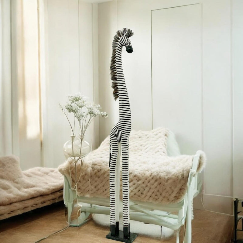 2M HAND CARVED WOODEN ZEBRA