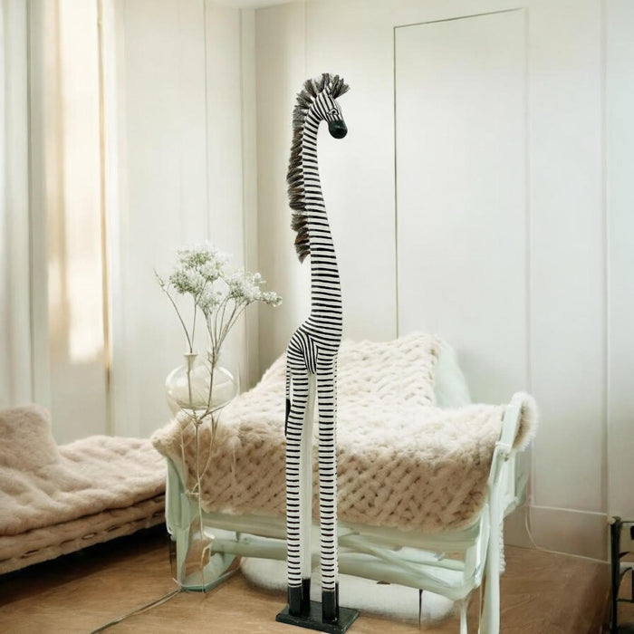 2M HAND CARVED WOODEN ZEBRA