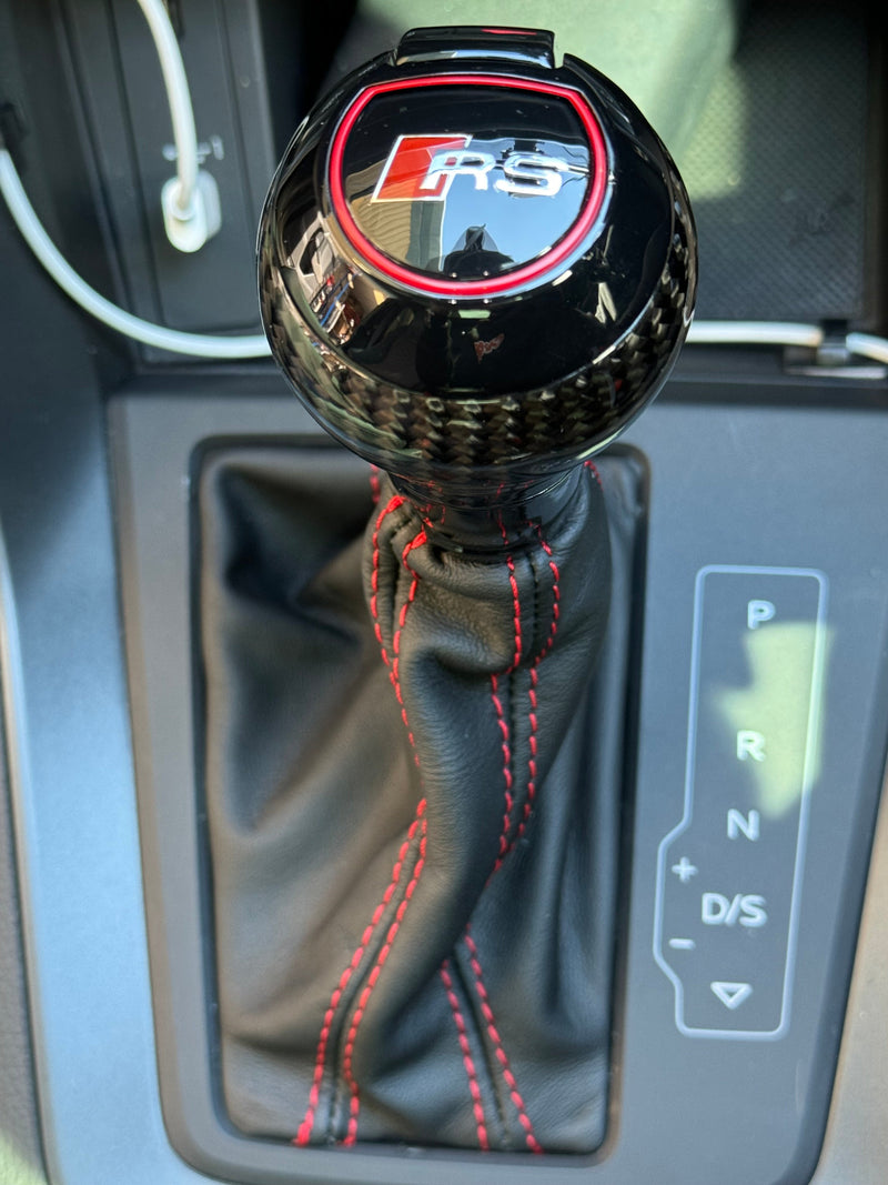 Carbon Fibre DSG Gear Knob with Red-Stitched Gaiter – Audi Fitment | CEUK