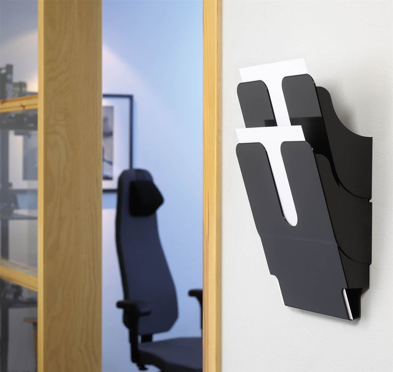 Durable FLEXIPLUS 2 Wall Mounted Literature Tray | A4 Portrait Holder | Black