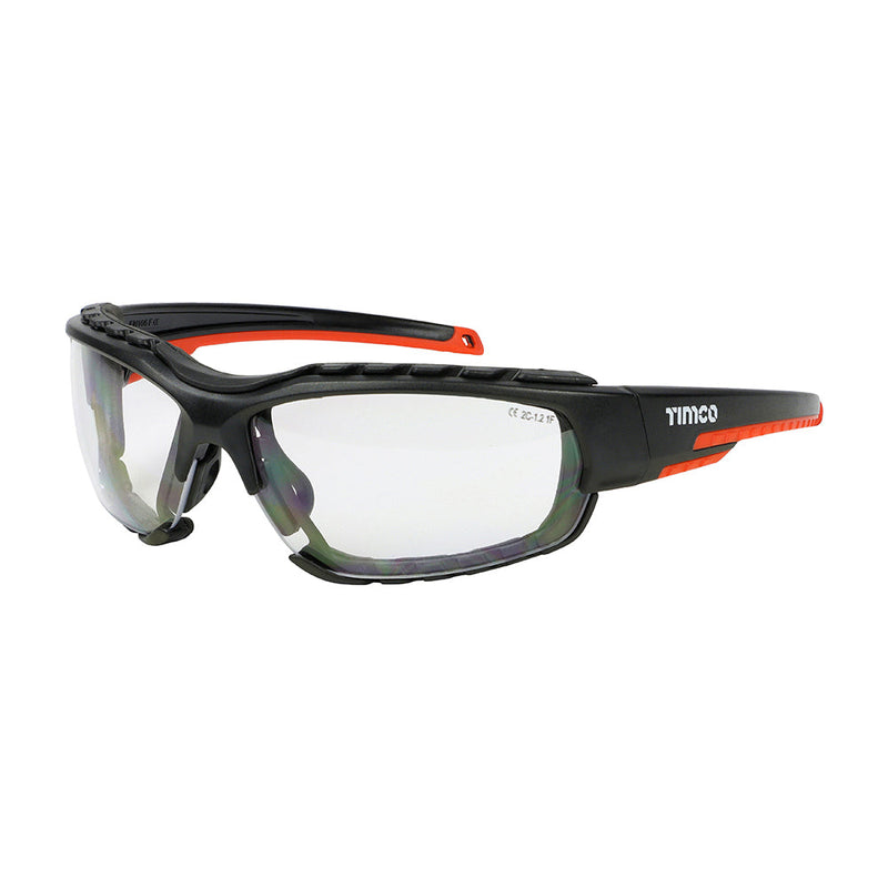Timco Sports Style Safety Glasses – Clear with Foam Dust Guard
