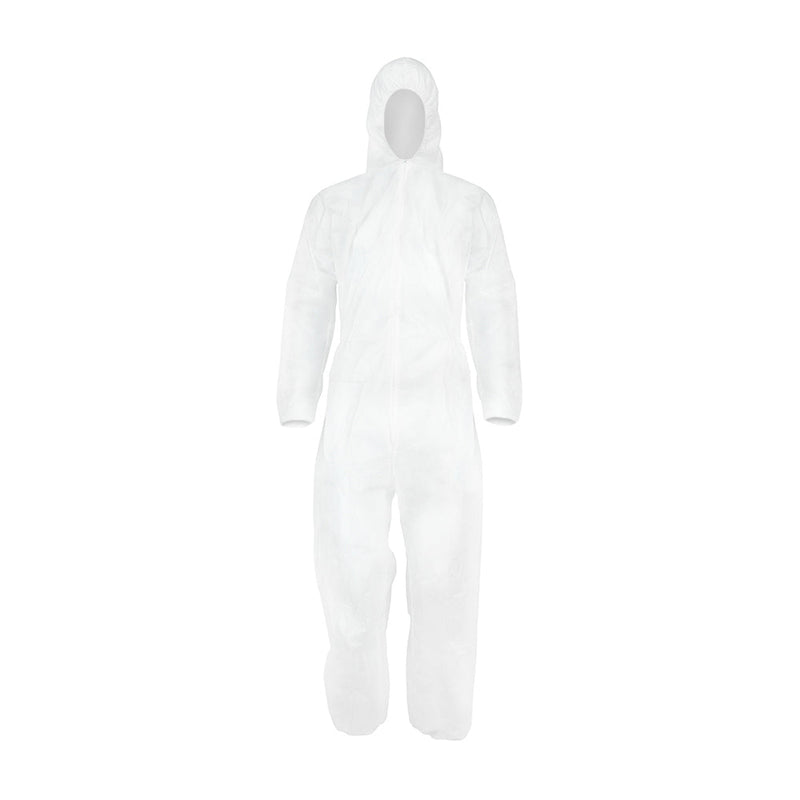 Lightweight Disposable Polypropylene Coverall with Hood - White