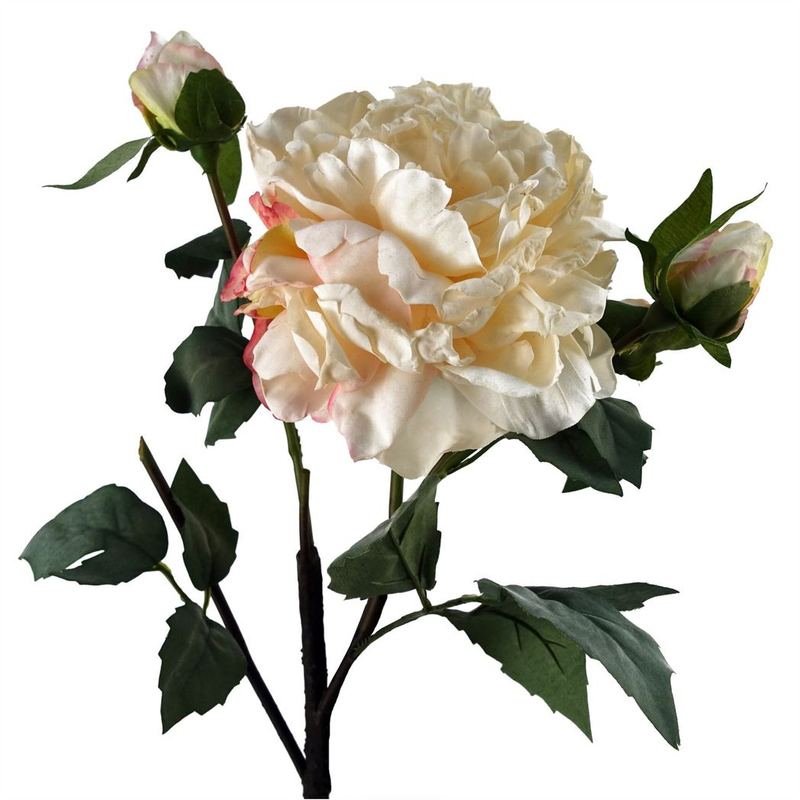 6 x 60cm Peony Artificial Flower Cream - 6 flowers 18 buds