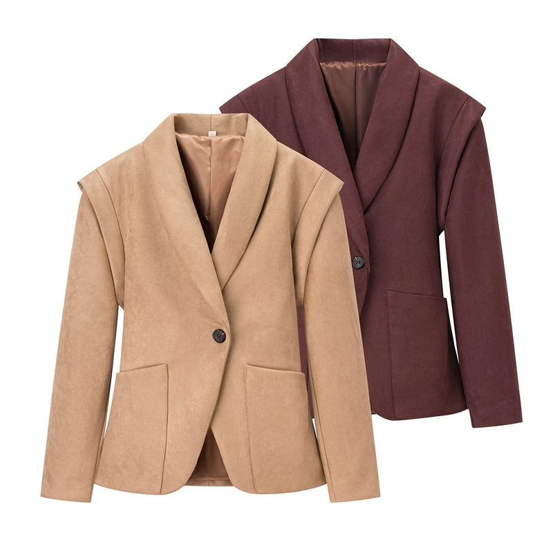 Retro Lapels Suede Waist-controlled Long Sleeves Jacket Coat