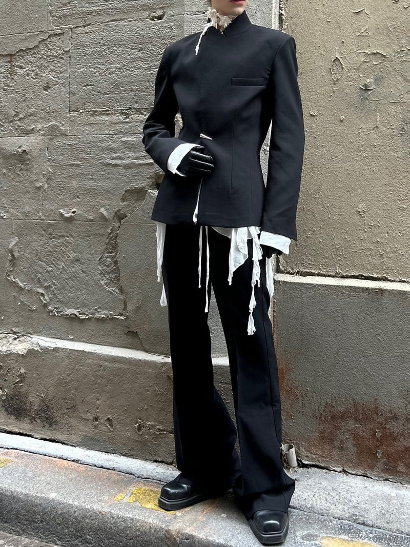Black Deconstructed Waist-Tie Blazer