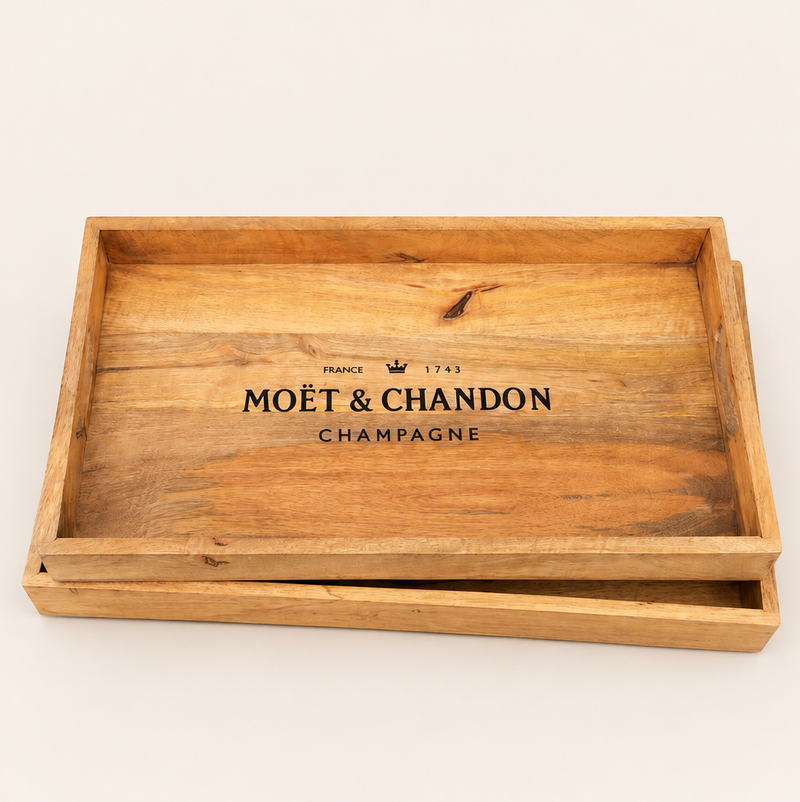 Wooden Serving Trays Moët & Chandon Champagne Butlers Crates Storage Boxes Natural Finish