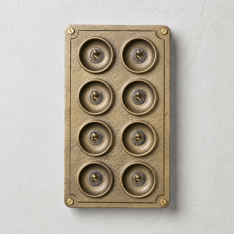 8 Gang 2 Way Bronze Solid Cast Metal Conduit Light Switch Industrial - BS EN Approved Vintage Crabtree 1950’s Style