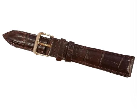 Classic Dark Brown Padded Crocodile Leather Watch Straps size 18mm