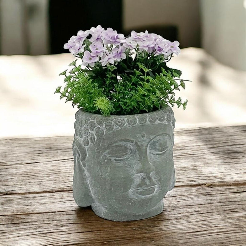 17CM GREY CEMENT BUDDHA FLOWER POT