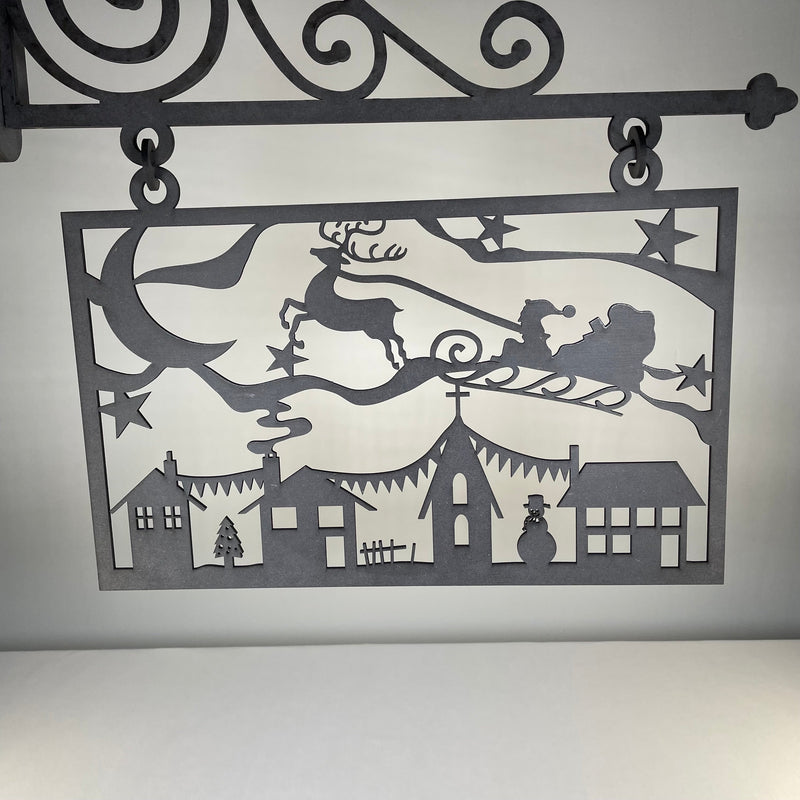 Hanging Santa Scene Sign - Handmade Ornament