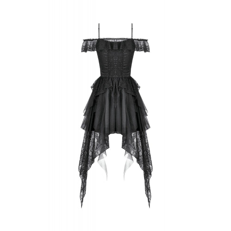 Dark in Love Morgana Gothic Off-Shoulder Lace Hem Dress