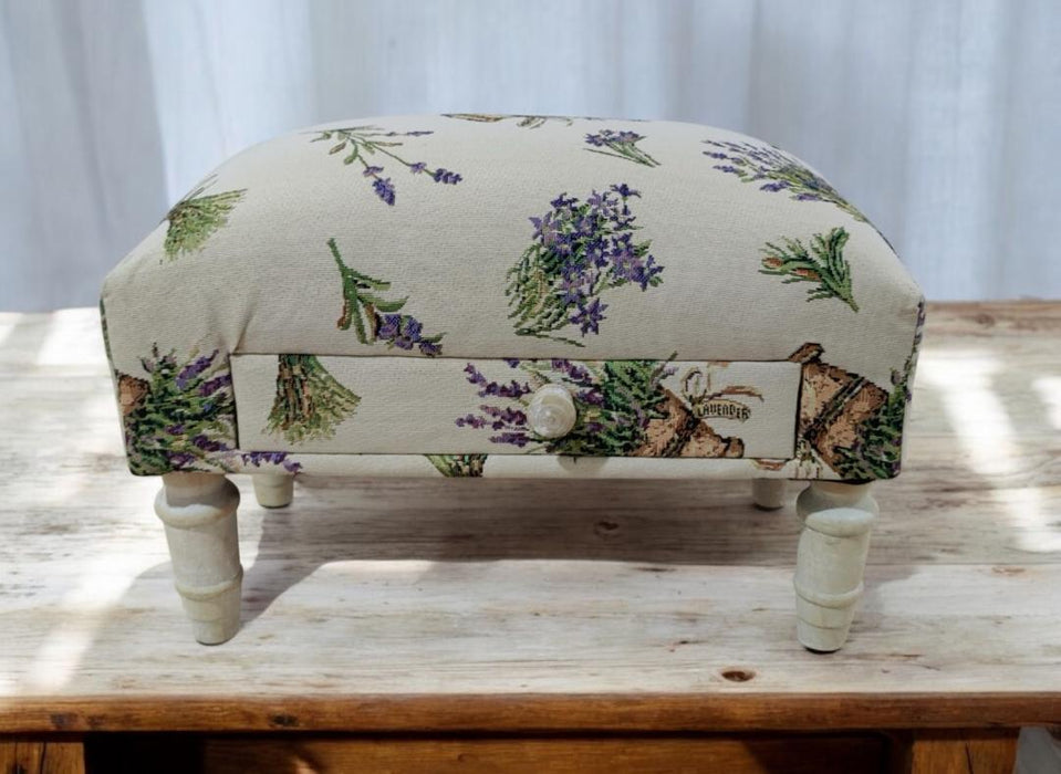 LAVENDER FABRIC FOOTSTOOL WITH DRAWER