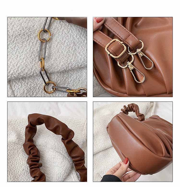 One-shoulder Underarm Fold Cloud Bag PU Leather Chain Portable Messenge Bag