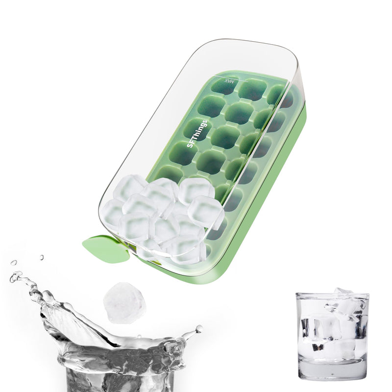 1-Piece Ice Cube Tray Set with Lid & Bin, Easy Release Silicone Mould for Whiskey & Drinks (m-Green)